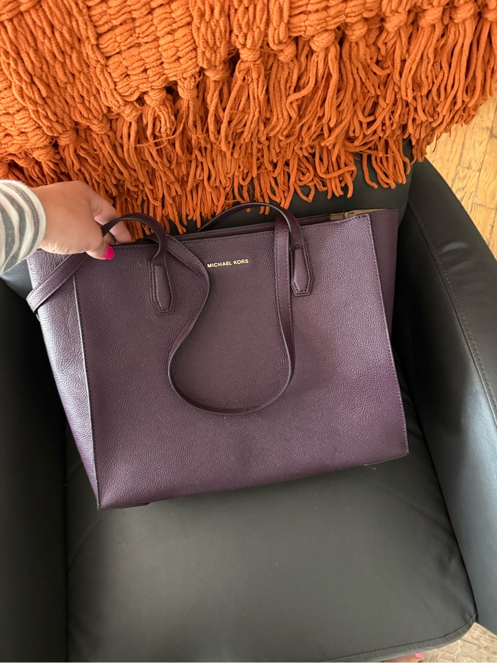 Michael Kors Purple Leather Tote with Gold Logo
